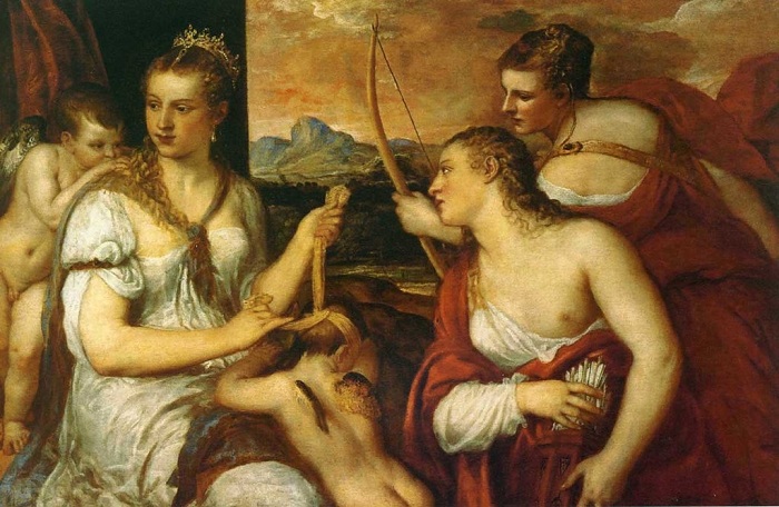  «Венера, завязывающая Амуру глаза». Галерея Боргезе, Рим. Автор: Тициан Вечеллио. 