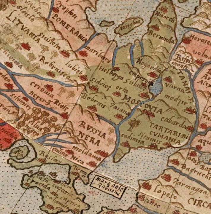 Бобруйск на карте Урбано Монте, 1587 год.